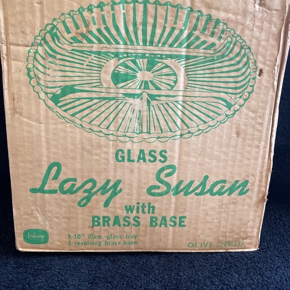 Vintage Indiana Glass Revolving Tray with Brass Base - Picture 3 of 9